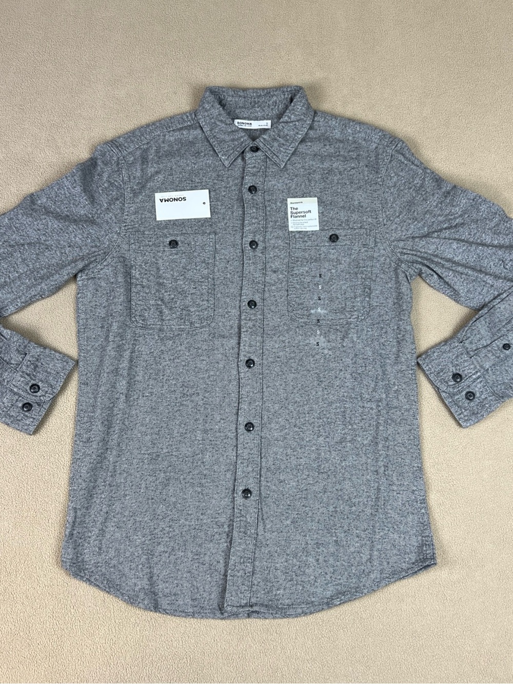 Sonoma The Supersoft Flannel Shirt. 100% Cotton, Solid. Gray. Men's Sz Small